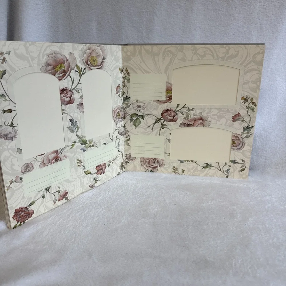 Michel Memories Dove Floral‎ Grey Fabric Photo Album 11.5x11.5 Square Keepsake